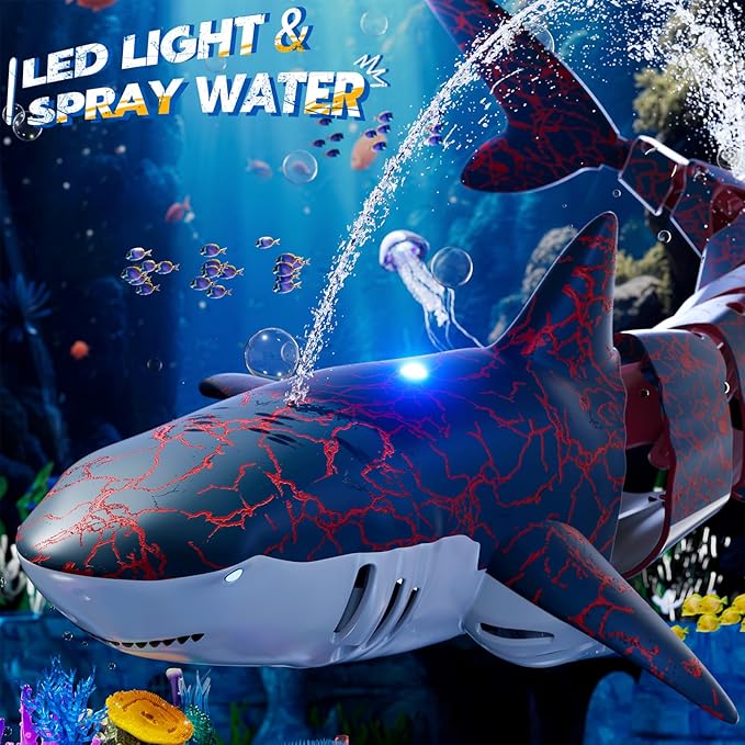 Remote Control Shark Toy for Kids Ages 8-12, 2.4Ghz RC Shark Water Toys with LED Lights for Pool Lake Pond, Swimming Shark Pool Toys for Boys Girls, Toy Shark Gifts for Kids 6 7 8 9 10 Year olds
