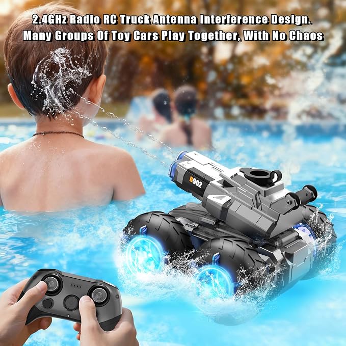3-in-1 Remote Control Car RC Boat & Water Gun Amphibious Remote Control Car 4WD All-Terrain RC Cars Gesture Sensing Rc Stunt Car RC Trucks Toys Birthday Gifts for 8 9 10 11 12 Year Old Boys