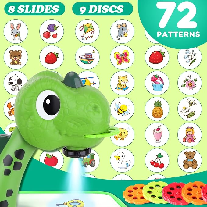 Drawing Projector for Kids, Art and Crafts, Drawing Board with Color Pens, Pencils, Crayons, Scrapbook, Dinosaur Sticker Book, Ideal Toy for 3+ Year Old Girls & Boys (Dinosaur Kit)