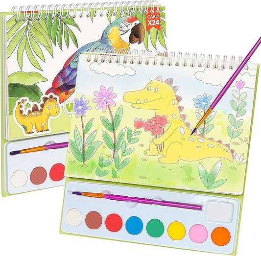 Watercolor Painting Coloring Books, Paint with Water Arts & Crafts Kit for Kids, Travel Activities Art Supplies Party Favors Exchange Birthday Gifts for Boys Girls, Spiral-Bound(Animals)