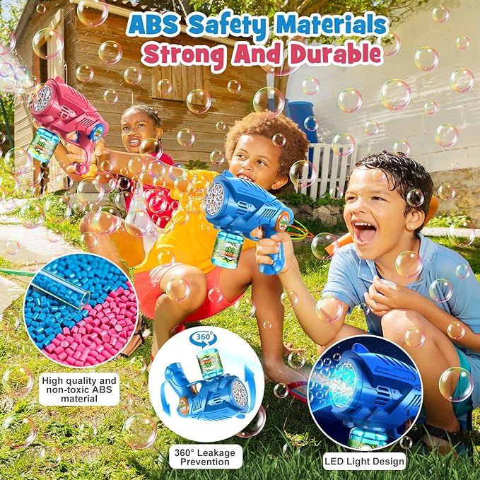 Bubble Gun Mchaine Toys for Kids: Automatic Bubble Blaster with 2 Bottles Refill Solution - Bubble Maker for 3-8 Year Old Boy Girl Kids, Outdoor Toys for Easter Birthday Wedding Party Gift (Blue, Red)