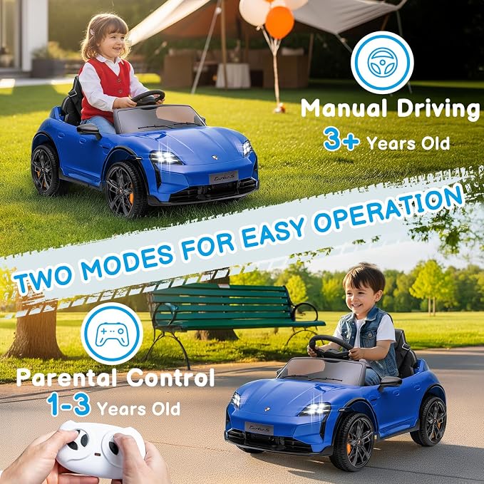 Winado 12V Kids Ride on Car, Licensed Porsche Taycan Electric Car for Toddlers, Battery Powered Ride on Vehicle W/Remote Control, with Bluetooth, 3 Speeds, LED & Rear Lights, Music & Horn (Blue)
