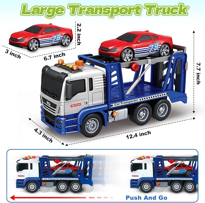 SpringFlower 3 4 5 6 7 8 Years Old Boys Truck Toy, Transport Cars Carrier Truck with Racing Car, Toddler Boy Vehicle Toy with Lights Sounds, Boys Girls Christmas Birthday Gifts