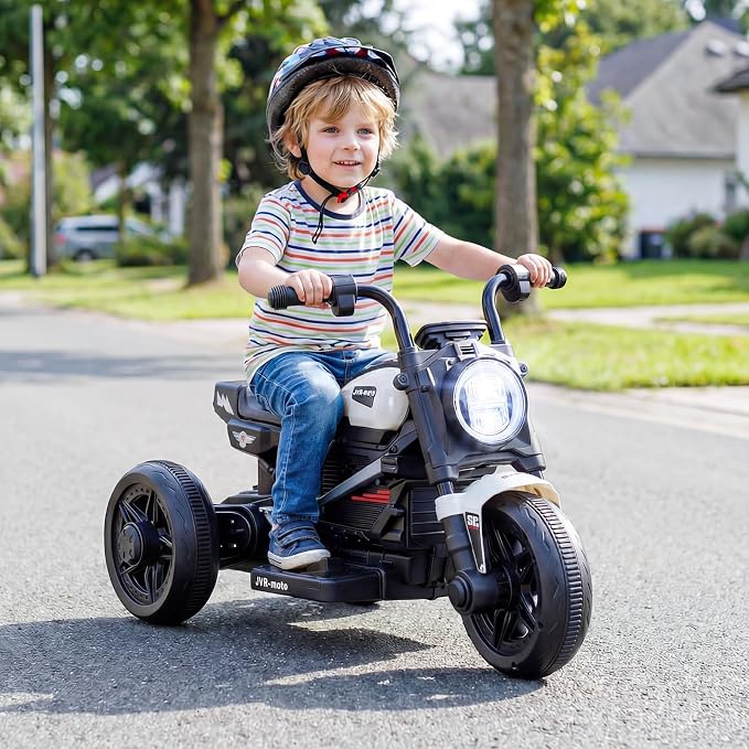 Costzon Toddler Motorcycle, 6V Chopper Kids Motorcycle Ride On Toy with LED Headlight, Music, Story, 3-Wheel Stable Electric Motorbike for Toddlers Boys Girls (White, 31" x 18.5" x 19.5"(L x W x H))