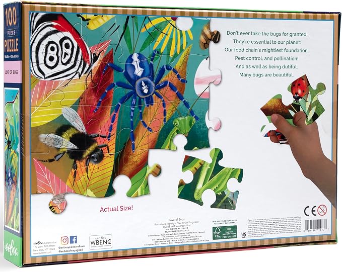 eeBoo 100 Piece Puzzle for Kids - Love of Bugs Children's Puzzle Insect Themed, Large Pieces for Small Hands to Develop Motor Skills
