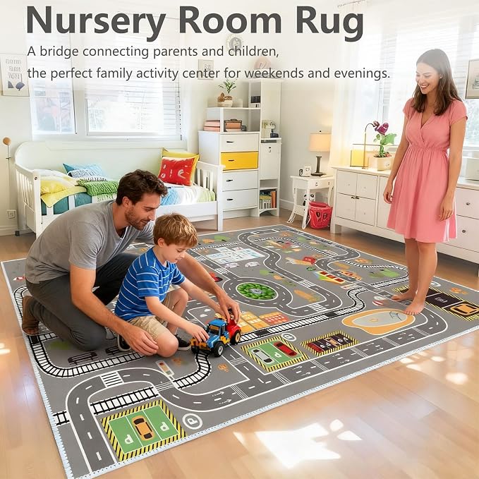 Kids Rug Play Mat Great for Playing with Cars and Toys,Educational Kid Road and Traffic City Life Carpet,Children Baby Fun Throw Rug for Bedroom Play Room,31X63Inch/80X160CM