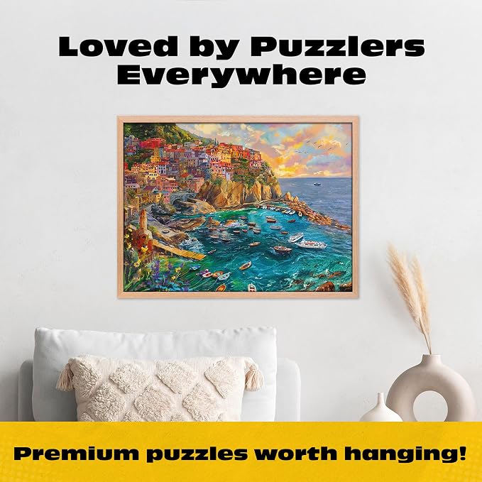 Buffalo Games – Cinque Terre Seas – 1000 Piece Jigsaw Puzzle - Premium Gold Collection Giftable Puzzle for Adults – Precision-Cut Pieces, Beautiful Artwork, and Hours of Relaxing Fun