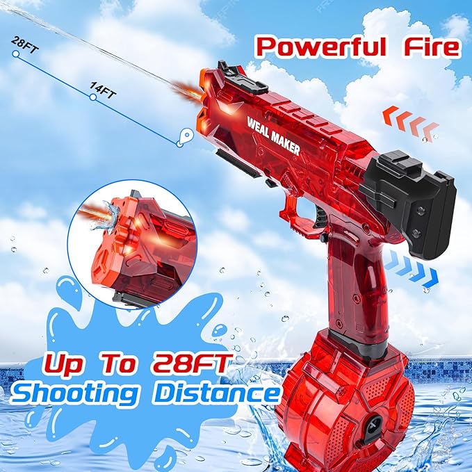 2Packs Electric Water Gun with LED Flash & USB-C Charging, Designed for Epic Aquatic Fun, Automatic Squirt Guns 25-30 FT Range, Water Pistol for Summer Outdoor Backyard Water Theme Party Toys