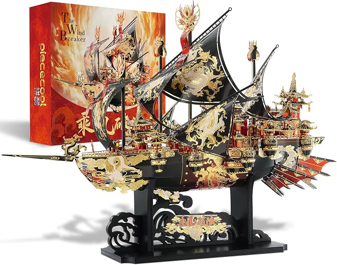 Piececool 3D Metal Puzzles Ship Models Kits to Build for Adults, The Wind Breaker Ship Model Building Kit, Brain Teaser DIY Craft Gifts for Teens Man Woman Family- 709 Pcs