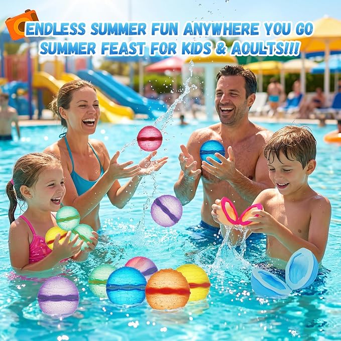Reusable Water Balloons, Self-Sealing Refillable Magnetic Water Balls, Pool Beach Water Toys for Boys and Girls, Outdoor Summer Toys for Kids Ages 3+ (32 PCS)