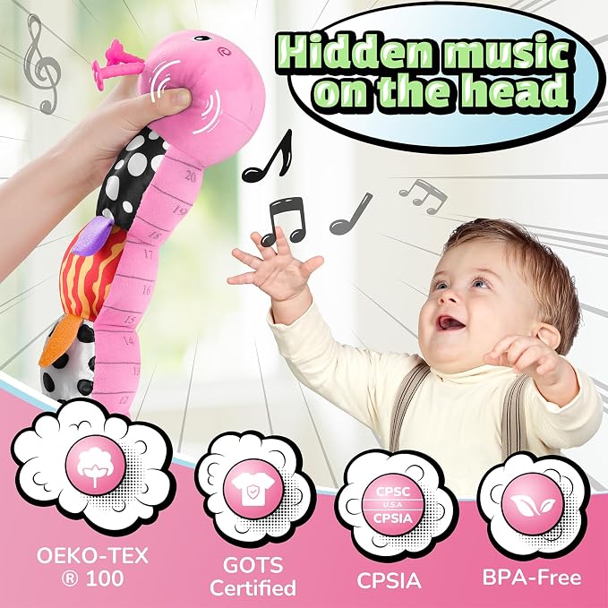 LIGHTDESIRE Baby Toys Musical Caterpillar,Infant Toys Stuffed Animals 3 6 12 Months Sensory Toys with Ruler Design,Crinkle&Ring Bell,Baby Teething Toy Tummy Time Boy Girl Birthday Shower Gifts