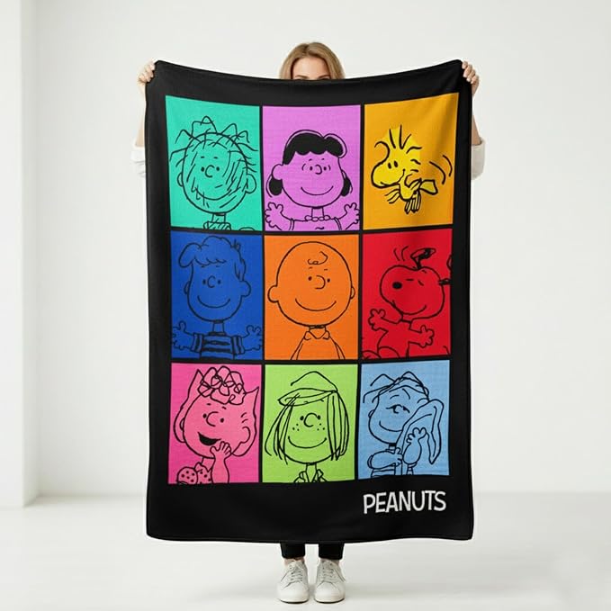 Silver Buffalo Peanuts Featuring Pig-Pen, Lucy, Woodstock, Schroeder, Charlie Brown, Snoopy, Sally, Peppermint Patty, and Linus 45” x 60” Fleece Throw, Soft and Cozy Blanket, 250 GSM