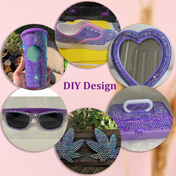 25000Pcs Resin Rhinestones for Crafting, Dark Purple AB 2-6mm Mixed Sizes Non Hotfix Flatback Gems with 1Pcs Glue, Bedazzling Crystal for DIY Craft Clothing Mugs Tumblers Shoes Fabric Decor Nail Art