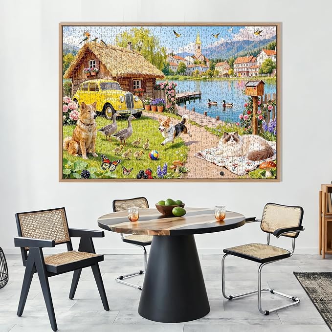 Cozy Lakeside Cottage Puzzles for Adults 1000 Pieces,Challenging Jigsaw Puzzles for Adults,Difficult Impossible Puzzle for Family Game Night,Recycled Paper Jigsaw Puzzle,Gifts for Boys Girls