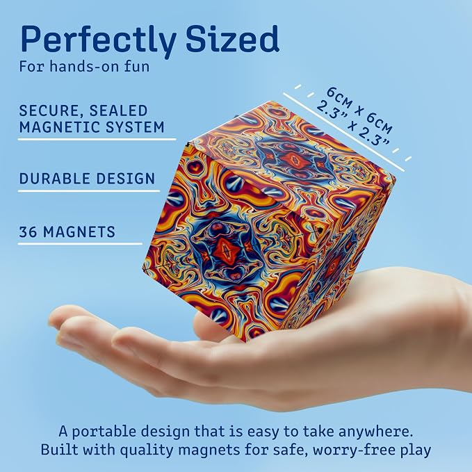 Shashibo Sensory Fidget Toy for Adults & Kids, Stress Relief Fidget Toy for Adults, Teens & Kids, Cool Fidget Toys for Desk, Classroom Must Have, Sensory Shape Shifting Cube, 100+ Possible Shapes