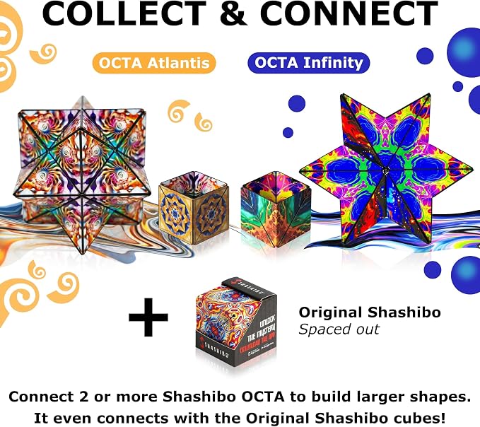 Shashibo Sensory Fidget Toy for Adults & Kids, Stress Relief Fidget Toy for Adults, Teens & Kids, Cool Fidget Toys for Desk, Classroom Must Have, Sensory Shape Shifting Cube, 100+ Possible Shapes