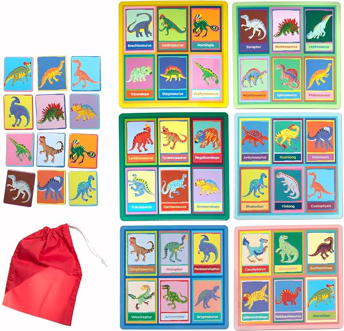 eeBoo: Dinosaur Bingo for Kids Ages 5+, Prehistoric Theme Learning Game that Teaches Dinosaur Names & Builds Vocabulary