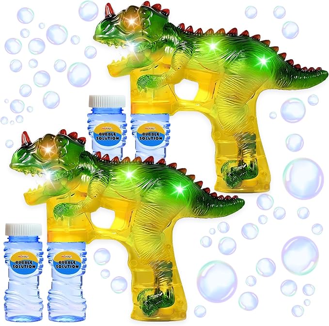 Haktoys Dinosaur Bubble Gun for Kids Automatic Bubble Machine Toy, Outdoor Bubble Maker Blower for Toddlers Boys Girls Backyard Play, 2 Pack