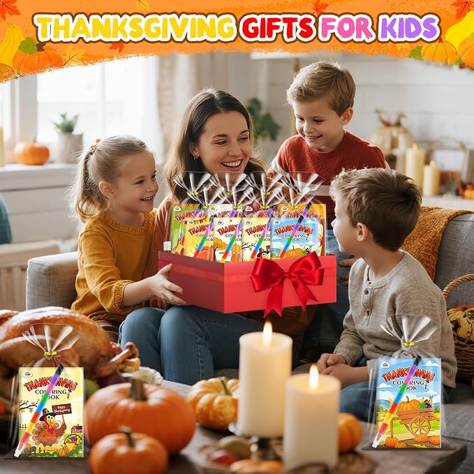 ZMLM 24 Pack Thanksgiving Coloring Books for Kids with Crayons,Party Favors for Kids 4-8, Goodie Bags Stuffers for Toddlers, Classroom Prizes Birthday Return Gifts (Thanksgiving)