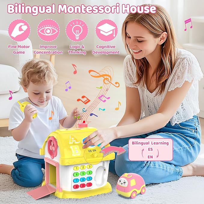 Montessori Toys for 1 Year Old Girl Gifts, 12-in-1 Bilingual Learning & Education Baby Toy 6-12-18 Months, Musical Toddler Girl Toys, 1st First Birthday Gifts for Baby Girls Boys, Yellow