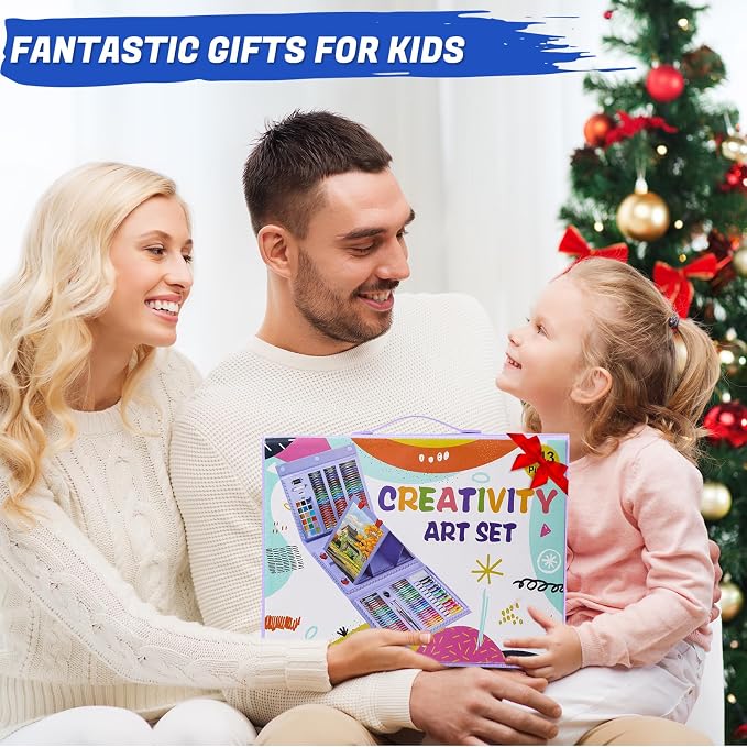 All in One Art Supplies, Art Kit Includes Origami & Paper-Cutting Crafts, Easel, Colored Pencils, Crayons, Drawing Book, Coloring Book, Watercolor Markers and More, Art Set for Kids Girls Boys, Purple