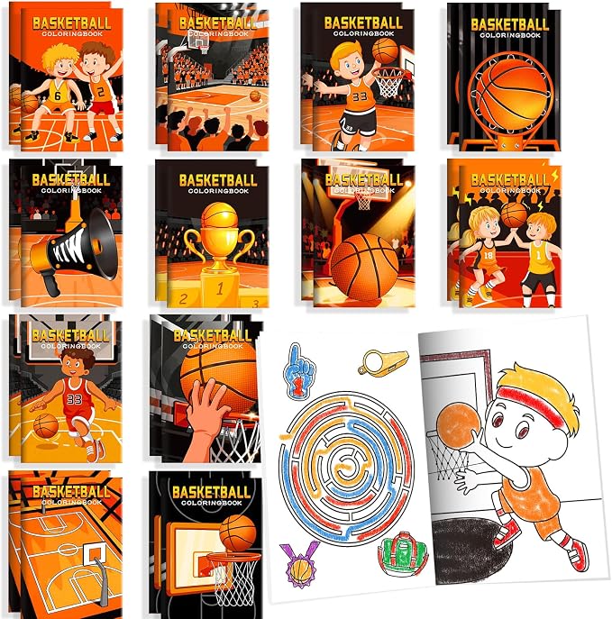 BenLouis 24 Pcs Basketball Mini Coloring Books Kids Basketball Small Activity Books Party Bulk for Boys Kids Sports Birthday Goodie Bags Stuffers Return Gifts Classroom Travel