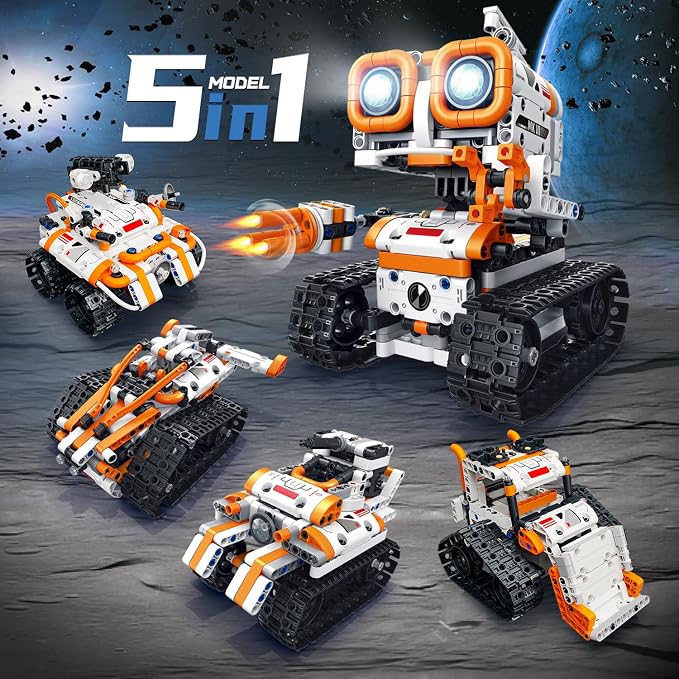 5 in 1 STEM Robotics Building Kit, 560 PCS APP/Remote Control Robot Toy Building Block Sets, Compatible with Lego Robot Control & Programming, Coding Robotic Toys Birthday Great Gifts for Boys 8-14