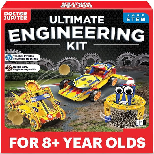 Doctor Jupiter Ultimate Engineering Kit for Kids Ages 8+ | Build Your Own Catapult, Race Car & Scribbling Robot | Birthday Gift Ideas for Boys & Girls 8-9-10-11-12 Year Olds | STEM Kit,Educational Toy