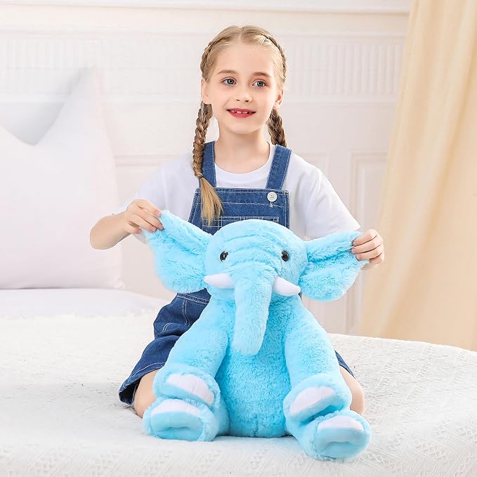 JellyMallow Elephant Weighted Stuffed Animals 5 lbs 16 inches Blue, Large Weighted Elephant Plushie Cuddly Pillow Gift for Kids & Adults