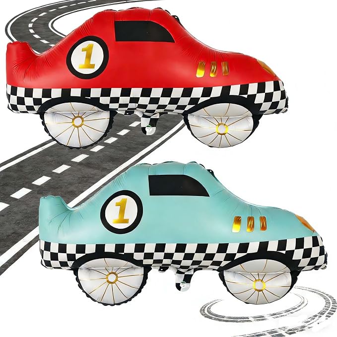 2PCS Blue Red Race Car Helium Foil Balloon | For Race Car Theme Birthday Anniversary Baby Shower Party Decorations Supplies