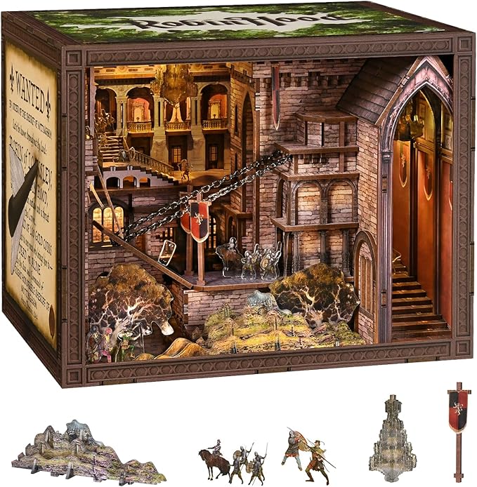 CCCDF Book Nook Kit - DIY Dollhouse Kit Miniature House for Adult and Teens, Booknook Bookshelf Decor with LED Light, Gifts for Family and Friends (Robin Hood - The Castle's Escape)