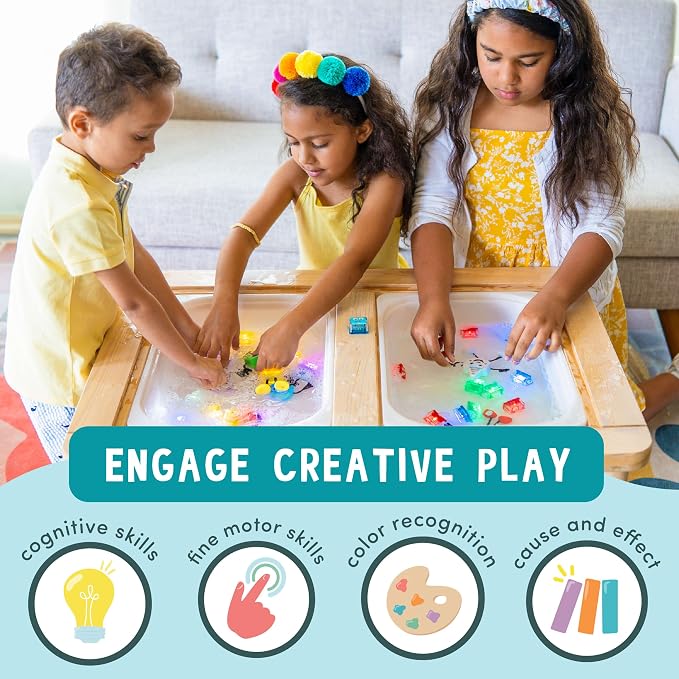Glo Pals Water-Activated Light-Up Sensory Bath Toy Cubes for Bathtime and Sensory Play, Vibrant Light-Up Colored Cubes for Kids and Toddlers, Glows Purple, Yellow, Green, and Red, Pack of 12