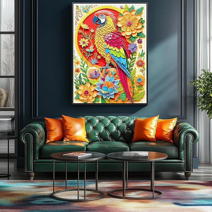 1000 Piece Puzzle for Adults, Colorful Parrot & Floral Design Art Jigsaw Puzzle for Adults with Letters on Back, Challenging and Fun Animal, 27.5" x 19.7"