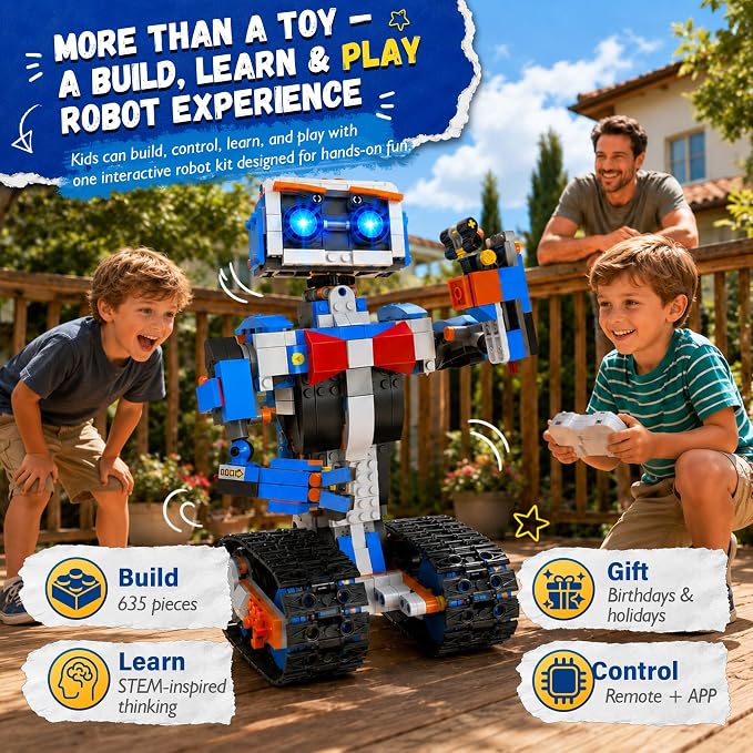 okk Robot Building Toys for Boys, STEM Projects for Kids Ages 6-12, Remote & APP Controlled Engineering Learning Educational Coding DIY Building Kit Rechargeable Robot Toy Gifts for Girls