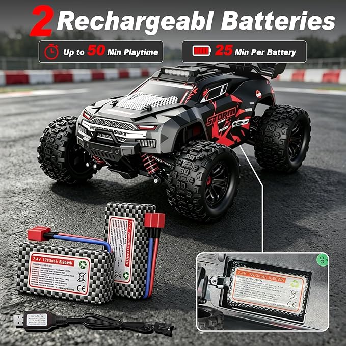 KGF 1:18 Scale All Terrain RC Cars for Adults, 2.4GHz 40KPH High Speed Remote Control Car, 4WD Off Road Monster Truck 4X4 Fast Drift Wheel RC Truck with 2 Rechargeable Batteries