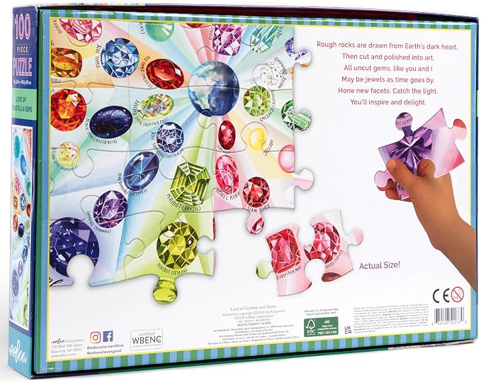 eeBoo 100 Piece Puzzle for Kids - Love of Crystals Children's Puzzle Oversized Glossy Gem, Large Pieces for Small Hands to Develop Motor Skills