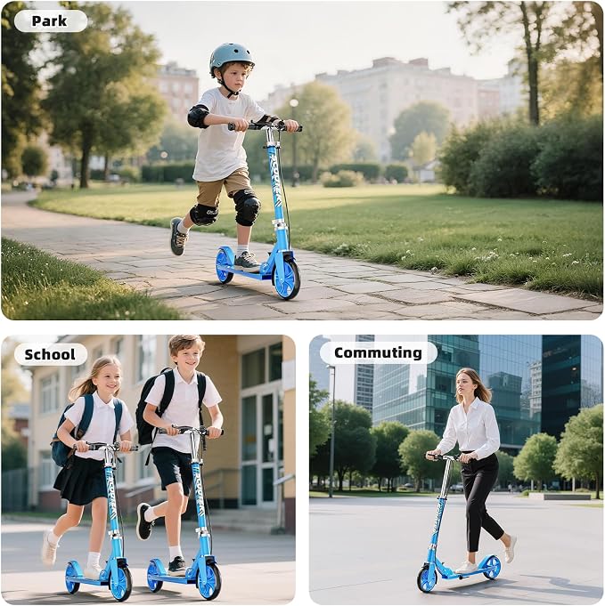 Scooters for Kids 8-12, Teens & Adults - Lightweight, Foldable, 8-Inch Big Wheels, Hand Brake & Bell, 4 Adjustable Height Levels, 240 lbs Max Load, Perfect for School, Campus and Park Rides