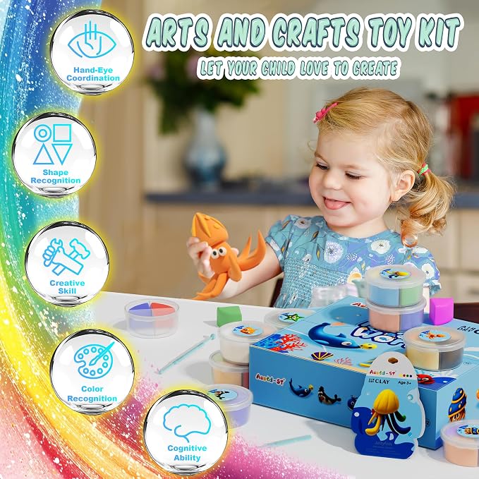 Air Dry Clay Kit - Ocean Theme, Modeling Clay for Kids, DIY Magic Clay with Sculpting Tools and Tutorials, 12 Boxes Molding Clay, Ultra Light, Soft & Non-Sticky, Arts and Crafts Gift for Kids