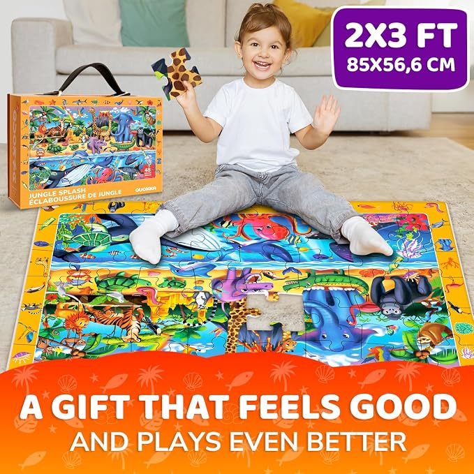 QUOKKA Giant Floor Puzzles for Kids Ages 4-6 – 2x3 Ft Search and Find Jumbo Jigsaw Puzzles for Kids Ages 3-5 – 48 Above and Beyond Africa Animals Scene for 4-8 yo – Toy with Gift Box for Toddlers