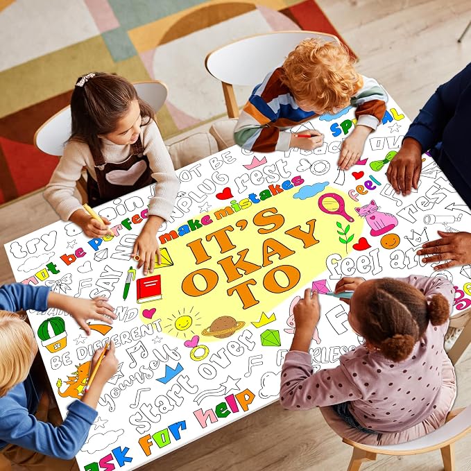 Set of 3 Jumbo Giant Coloring Poster for Kid Large Positive Coloring Tablecloths with I AM IT’S OK TO BE KIND Theme Inspirational Fun Coloring Banner for Classroom Home Activity Birthday Party Supply
