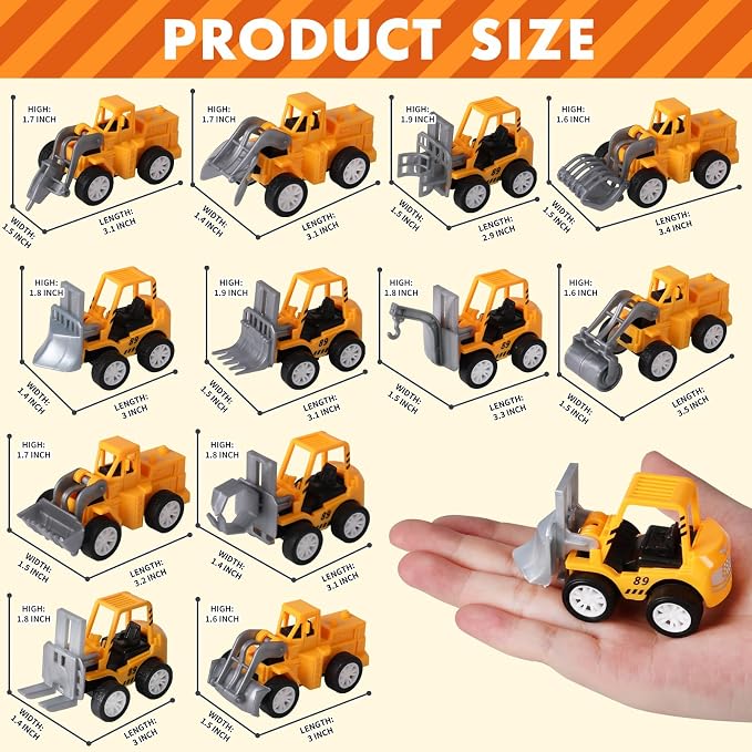 36 Pack Pull Back Construction Engineering Vehicles Toy Playset, Mini Plastic Construction Excavator Trucks Car Toys for Boys Girls Kids Toddlers