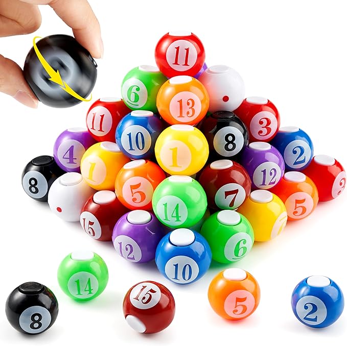 JOYIN 36 Pack 8-Ball Pool Fidget Spinners for Kids, Goodie Bag Stuffers for Birthday Party, Pool Ball Party Favors, Fidget Toys Bulk, Stress Balls, Treasure Box for Classroom