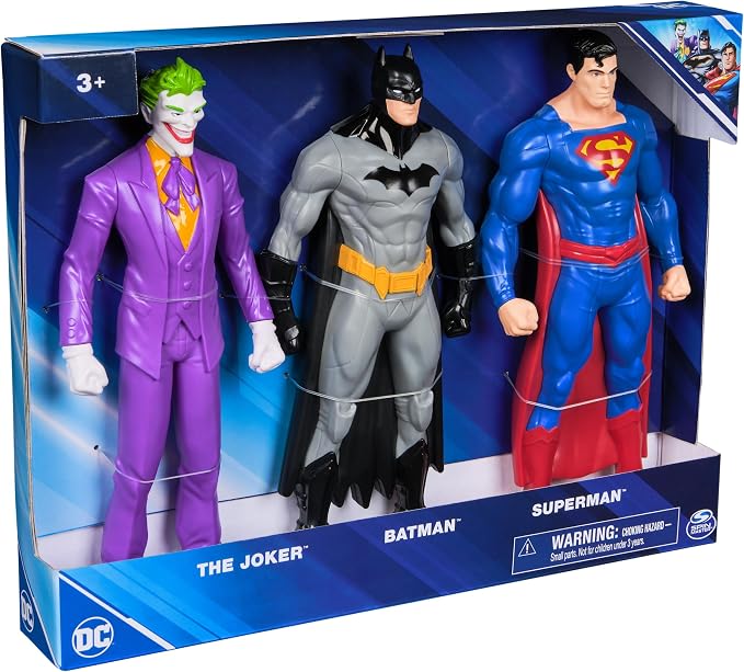 DC Comics Superhero Action Figure Toy: Batman, Superman, and The Joker Gift Set (9.5 Inch, 3 Point Articulation) - Justice League Action Figure Gifts for Men, Boys & Girls