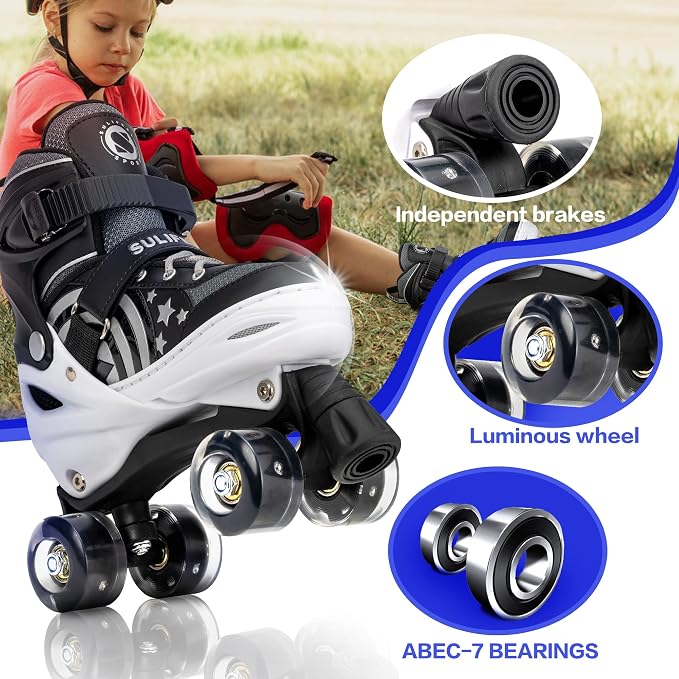 SULIFEEL Rainbow Unicorn 4 Size Adjustable Roller Skates for Girls Boys for Kids Ages 3-5 5-8 6-12 Children Skates Indoor Outdoor