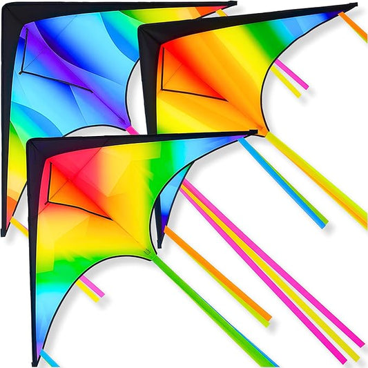JOYIN 3 Packs Large Delta Kite Gradient Rainbow, Easy to Fly Huge for Kids and Adults, Large Delta Beach Kite for Outdoor Games and Activities