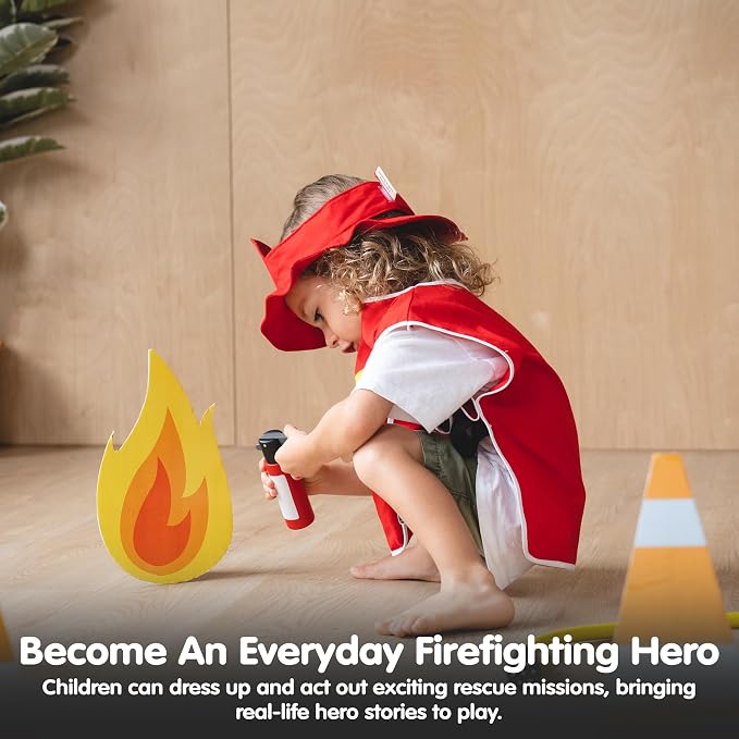 PlanToys® Firefighter Play Set with Pretend Play Rescue Kit Featuring Helmet, Jacket & Tools | Montessori Wooden Toy for Imaginative Role Play, Teamwork & Learning