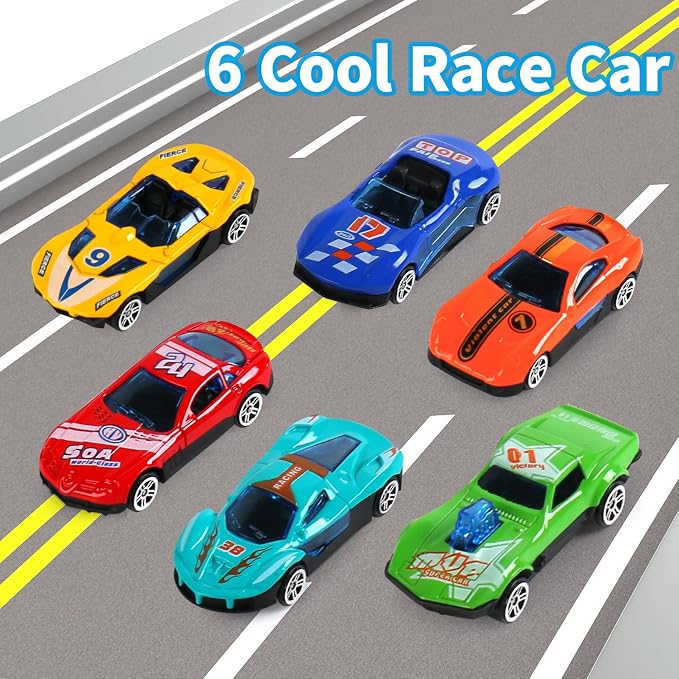 DOWELLIN 6 in 1 Transport Truck Toys for Kids, Police Trucks Carrier Cars with 6Pcs Metal Race Car with Light&Sounds, Toddler Vehicles Toys Gifts for Boys Girls Age 3 4 5 6 7 8-Blue