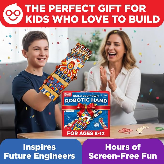 Doctor Jupiter Robotic Hand STEM Kit for Kids Ages 8+ | Birthday Gift Ideas for Boys & Girls | Cyborg Hand, Engineering Kit Toy for 8, 9, 10, 11, 12, 13, 14 Years Olds