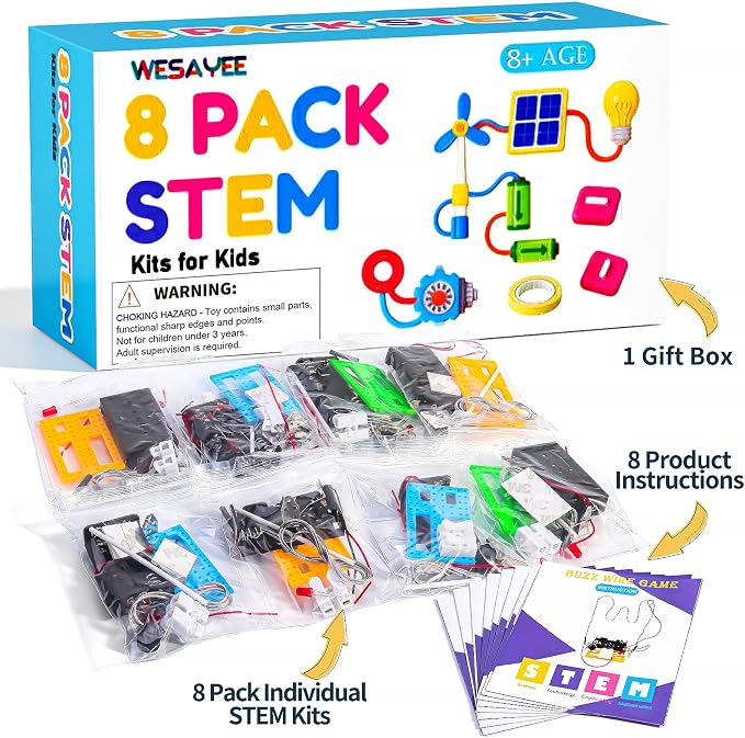 Bulk STEM Kits - 8 Set Electric Circuit Science Craft Kits for Kids Age 8-10 12-14 10-12, Girls Boys Arts and Crafts for Kids Ages 8-12 Gift Ideas, STEM Activities Projects Buzz Wire Maze Game