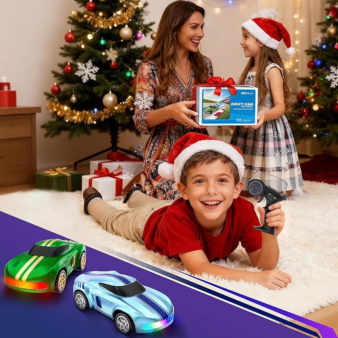 RC Drift Car, 1/64 Mini Drift RC Cars 4WD Micro Remote Control Car with LED Lights and Speed Switch, Ideal Birthday Cars Toys for Adults Kids Boys Age 6 7 8-12, Blue